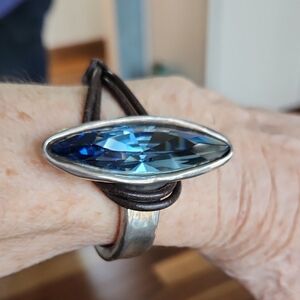 Uno De 50 Silver & Brown Leather Bracelet With A Blue Stone